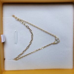 2 Gold Plated 14 Kt Necklace Set With Cz Heart : 16 & 18 Inch With Extenders